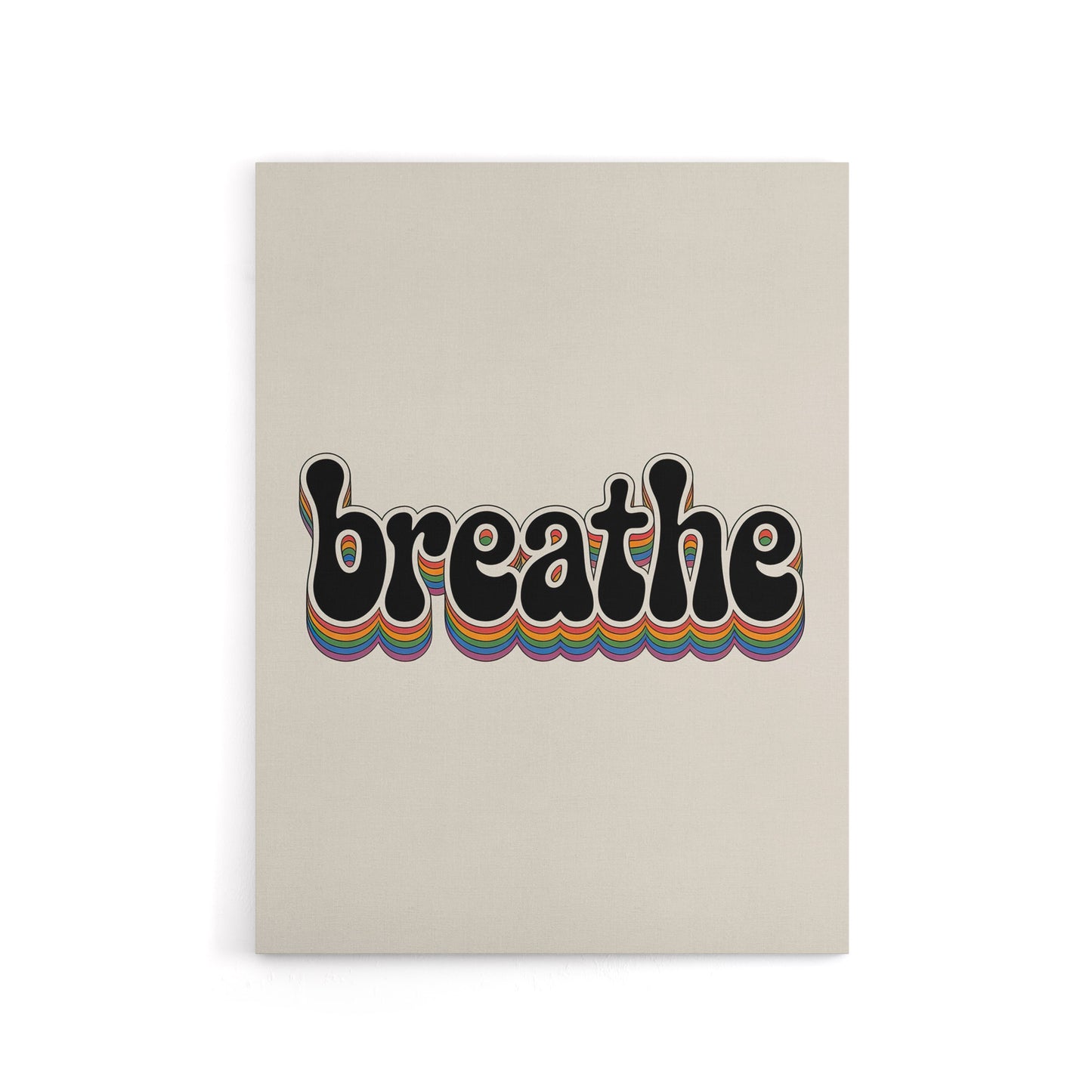 Breathe Funky Retro Rainbow Typography Canvas Wall Art Print