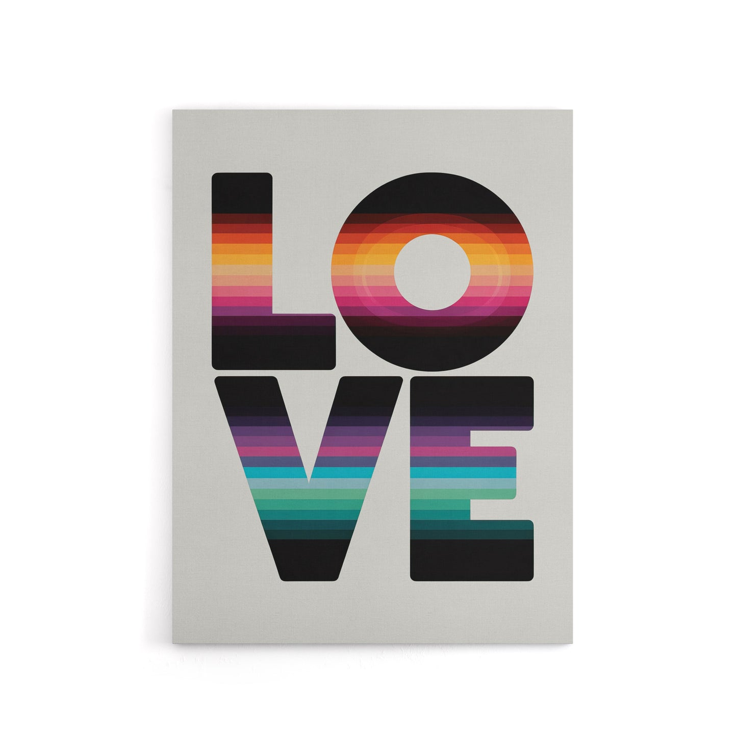 Love Retro Colour Gradient Stripe Typography Canvas Wall Art Print