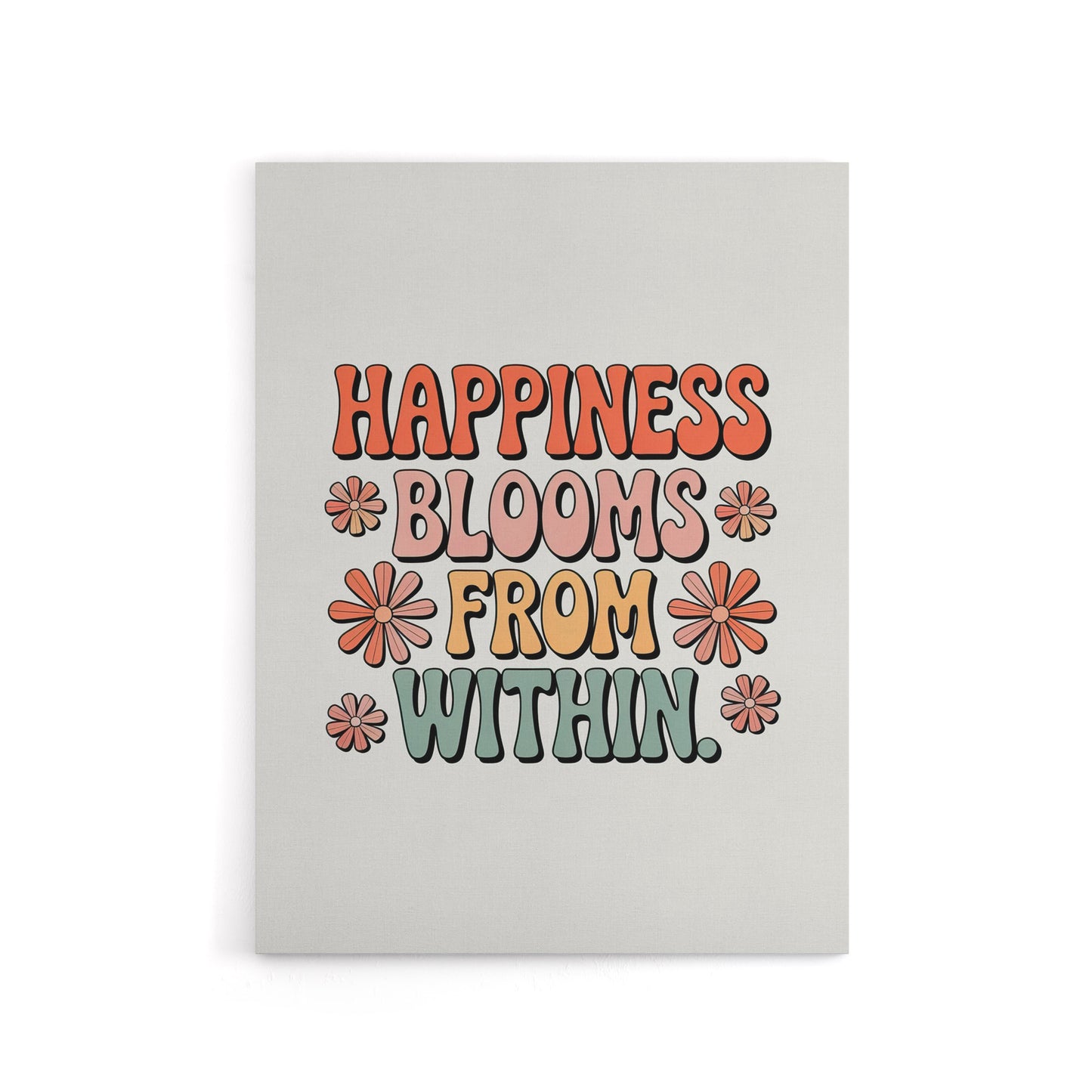 Happiness Blooms From Within Retro Floral Canvas Wall Art Print