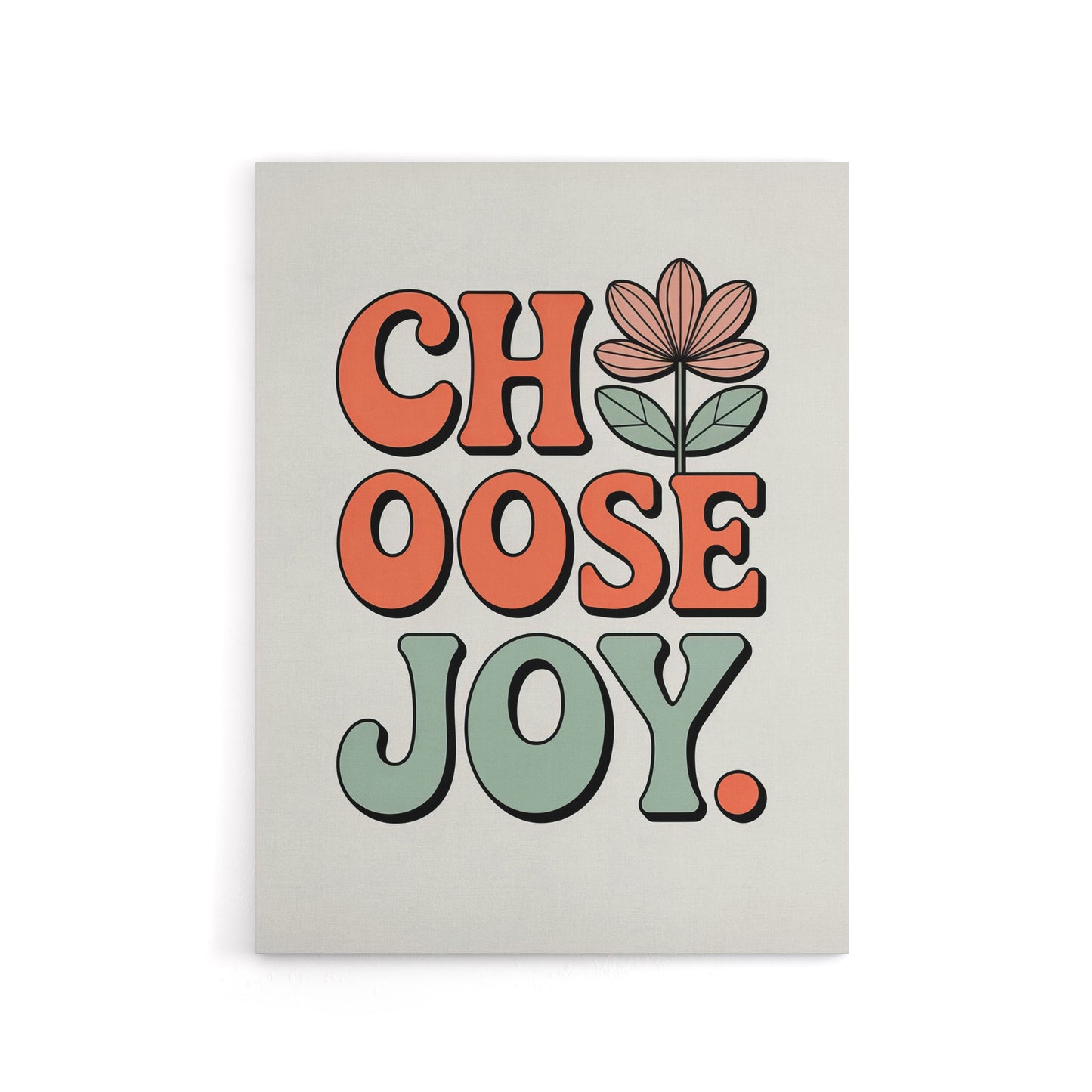 Choose Joy Retro Floral Pastel Colour Typography Canvas Wall Art Print