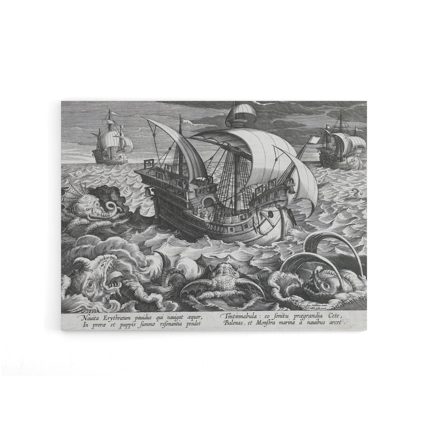 Collaert Sea Monsters Around A Ship Canvas Wall Art Print