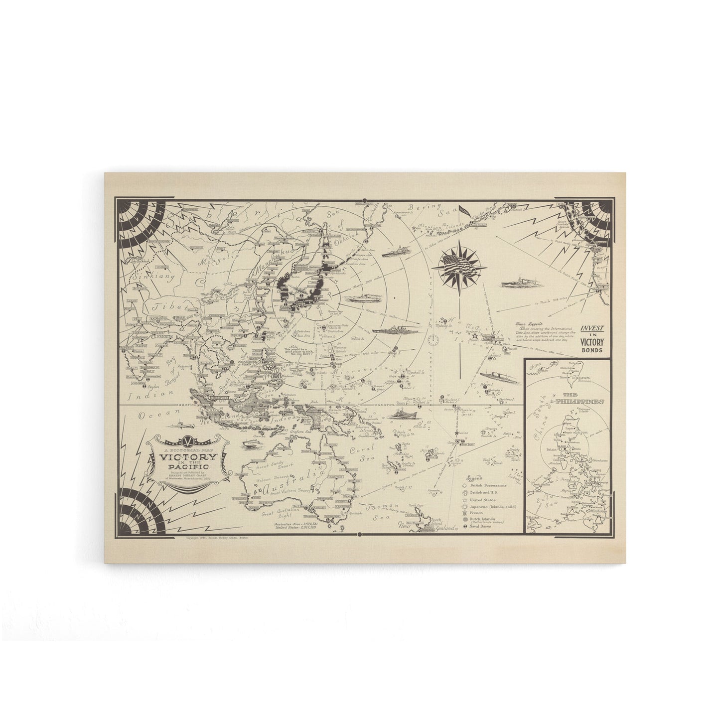 Map Ernest Dudley Chase 1944 Pacific Victory Canvas Wall Art Print