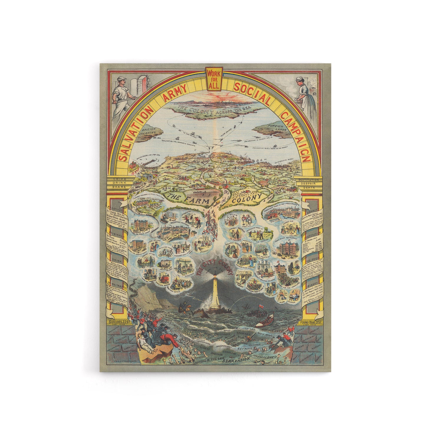 Map Salvation Army 1910 Work For All Canvas Wall Art Print