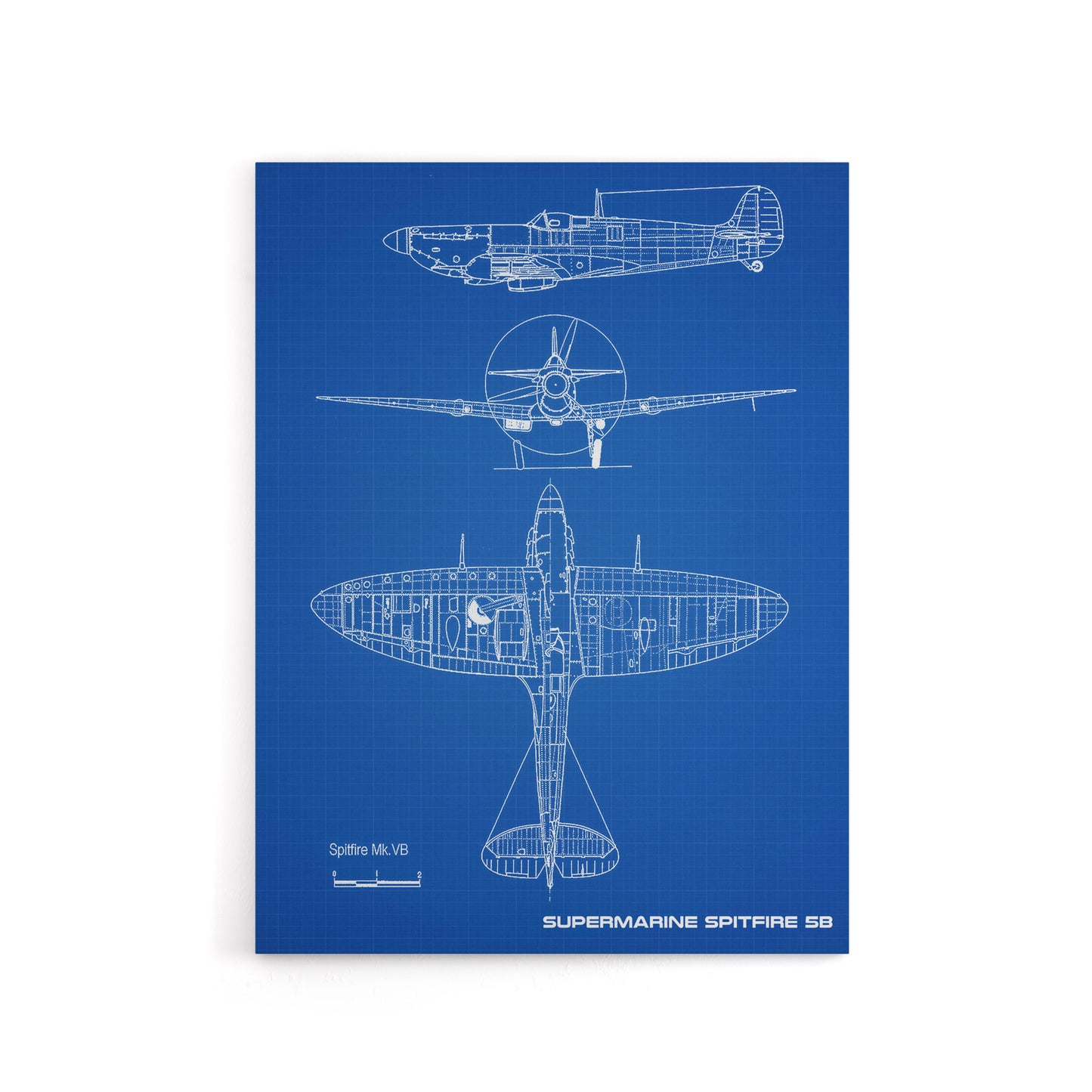 Supermarine Spitfire 5b Blueprint Canvas Wall Art Print