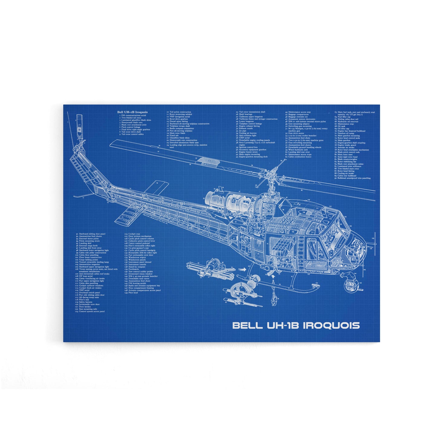 Bell UH 1b Iroquois USA Helicopter Blueprint Canvas Wall Art Print