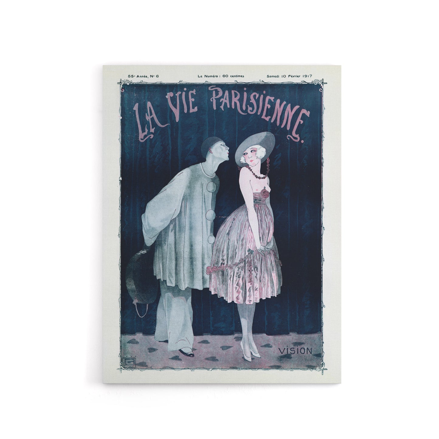 La Vie Parisienne Kissing Pierrot Clown Canvas Wall Art Print