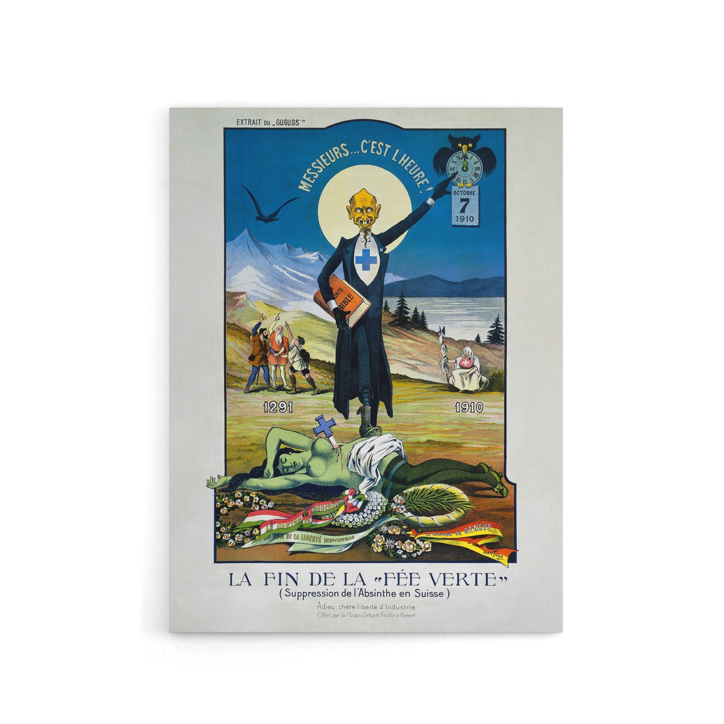 Swiss Vintage Anti Absinthe Advert Canvas Wall Art Print