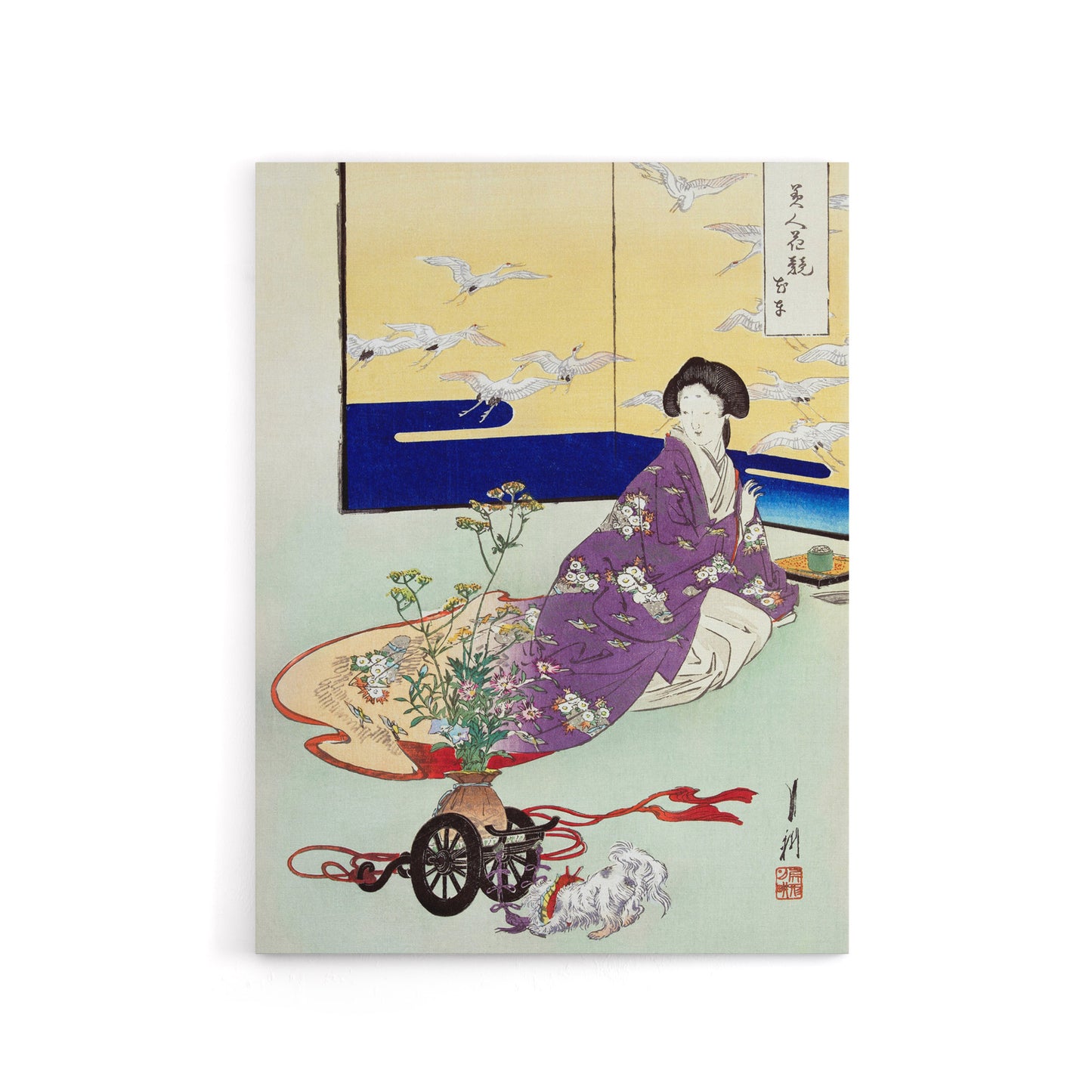 Pet Dog Playing With Flower Cart Canvas Wall Art Print Gekko