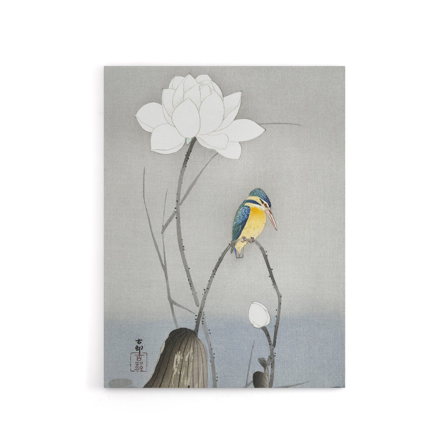 Kingfisher With Lotus Flower Canvas Wall Art Print Ohara Koson