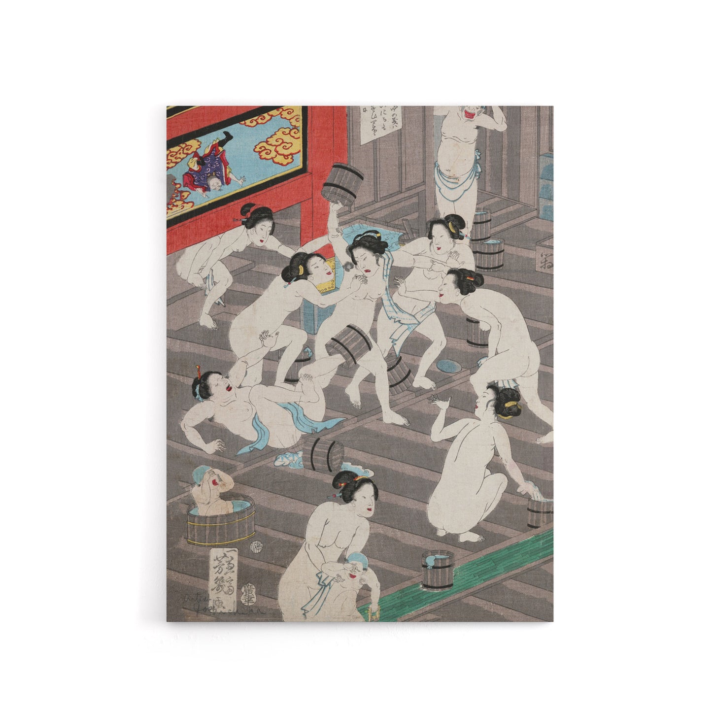 Fight In Women's Public Bath Canvas Wall Art Print Kunichika