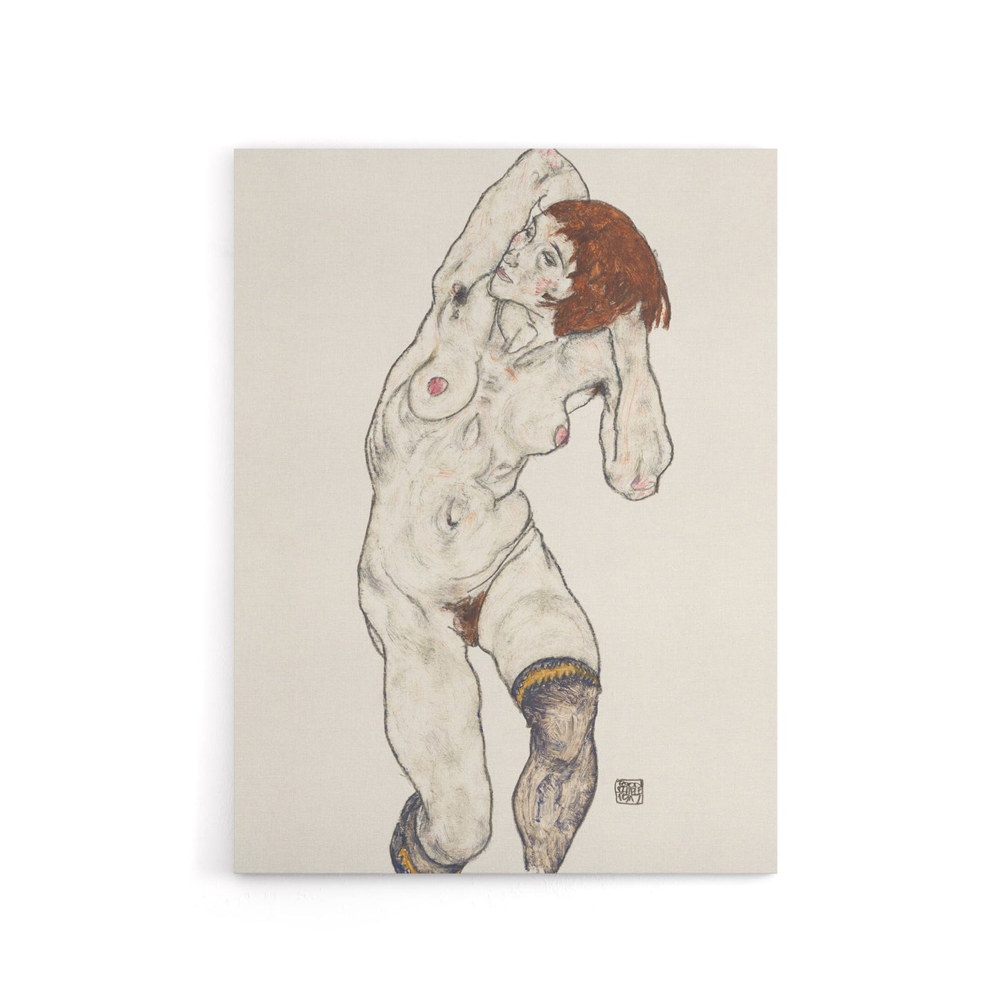 Nude in Black Stockings Portrait Canvas Wall Art Print Schiele