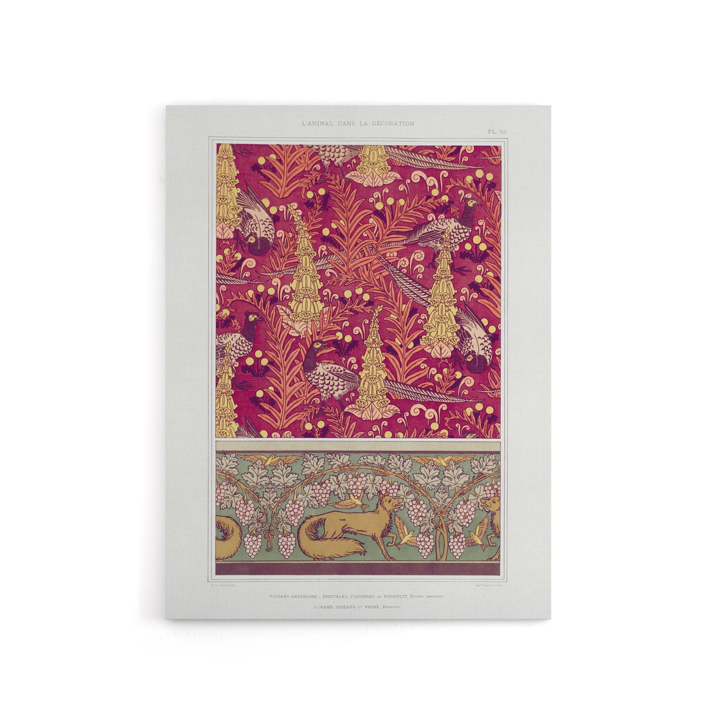 Flowers Pheasants Foxes Patterns Canvas Wall Art Print Verneuil