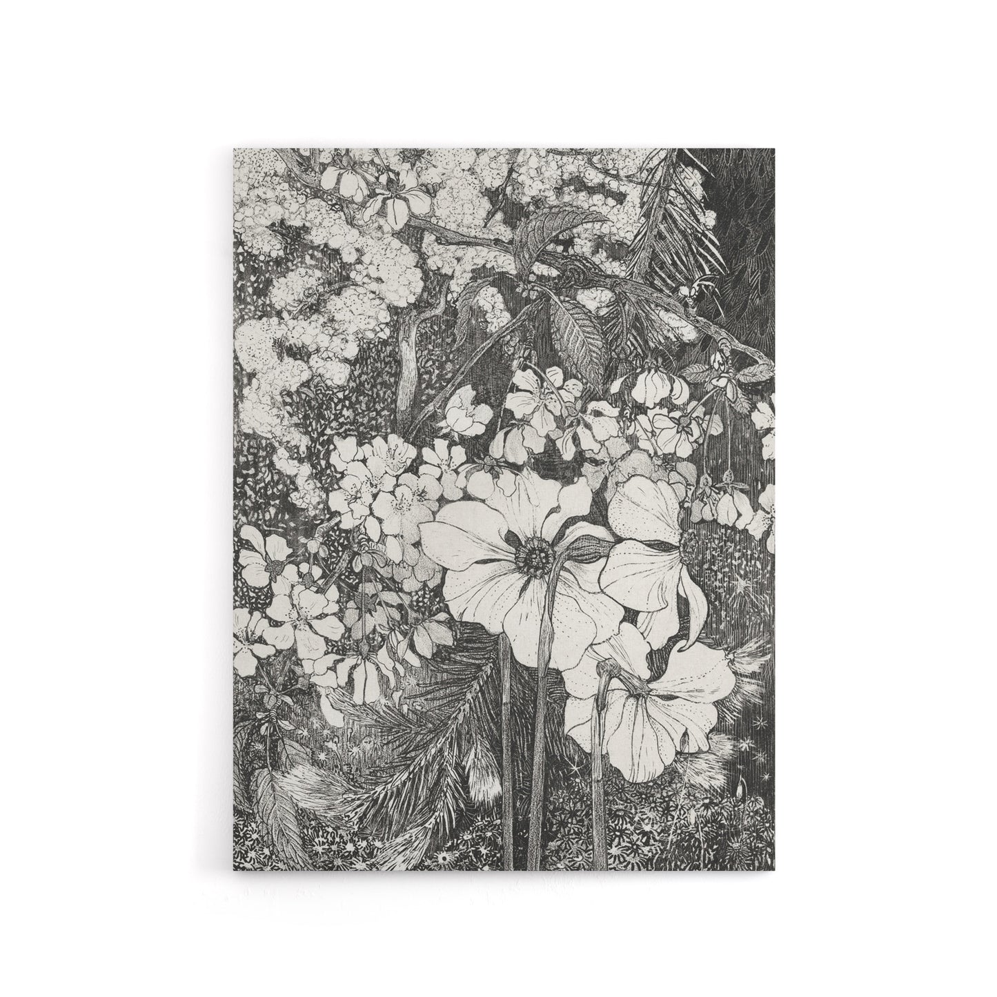 Spring Flowers Black and White Canvas Wall Art Print van Hoytema