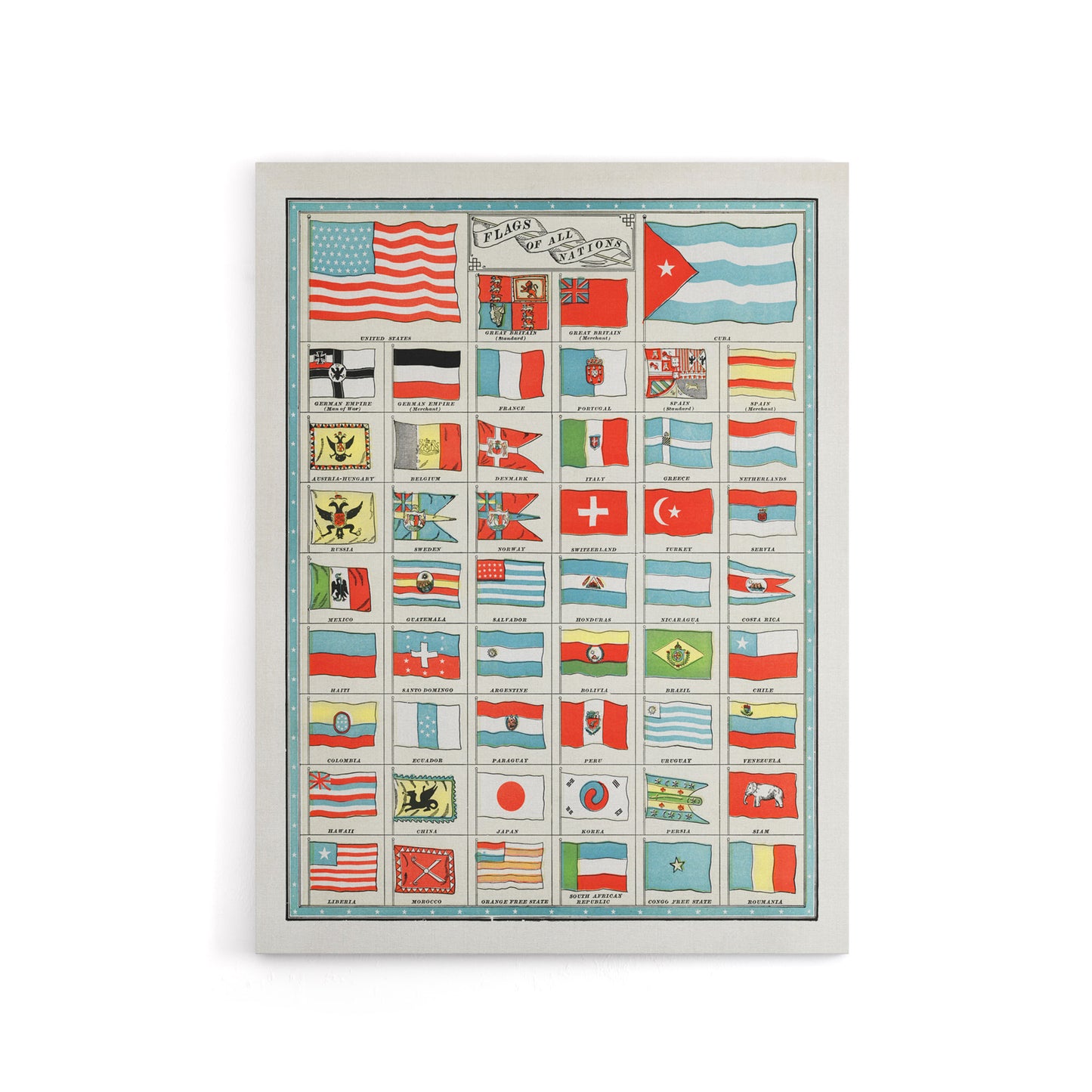 Flags of All Nations of the World Vintage 1901 Canvas Wall Art