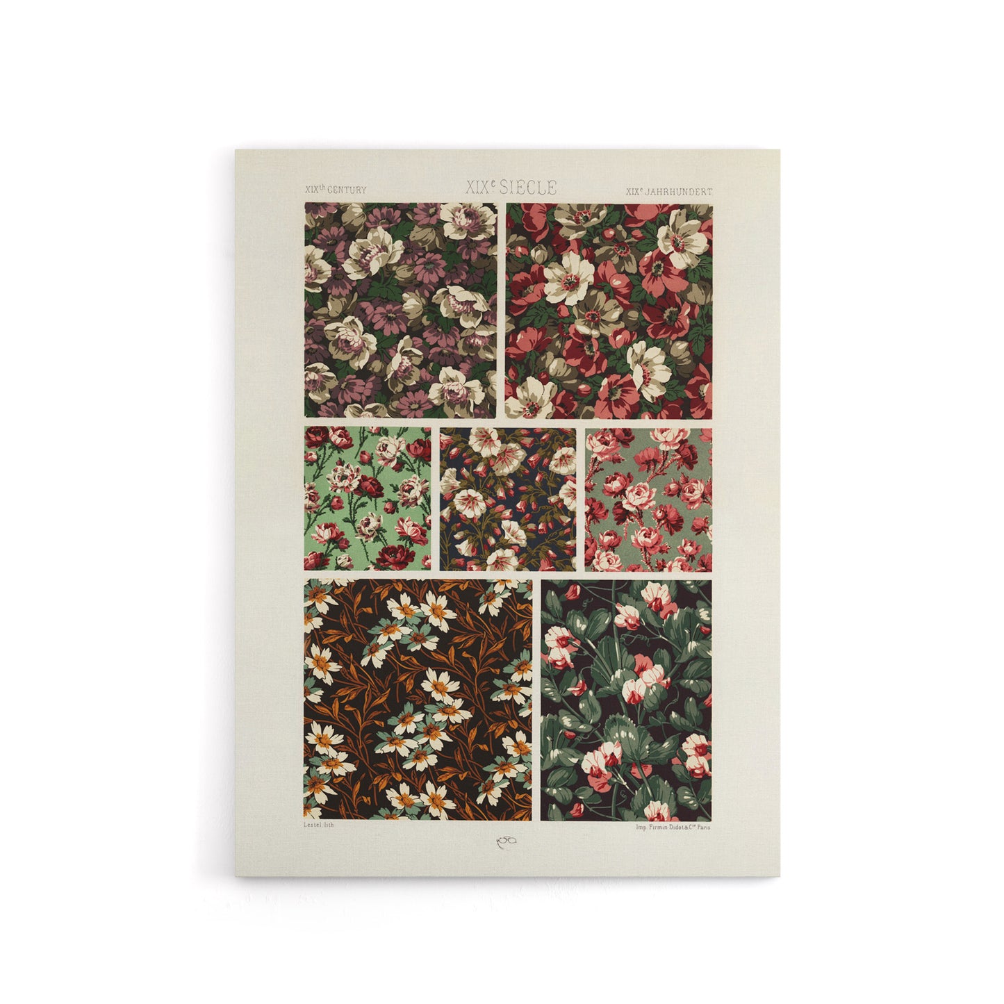 Pink Green Floral Patterns Racinet Vintage Canvas Wall Art