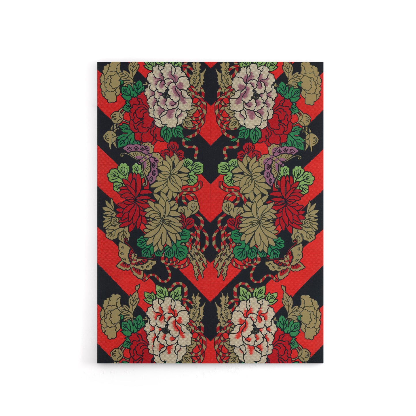 Japanese Red Fan Floral Pattern Audsley Vintage Canvas Wall Art