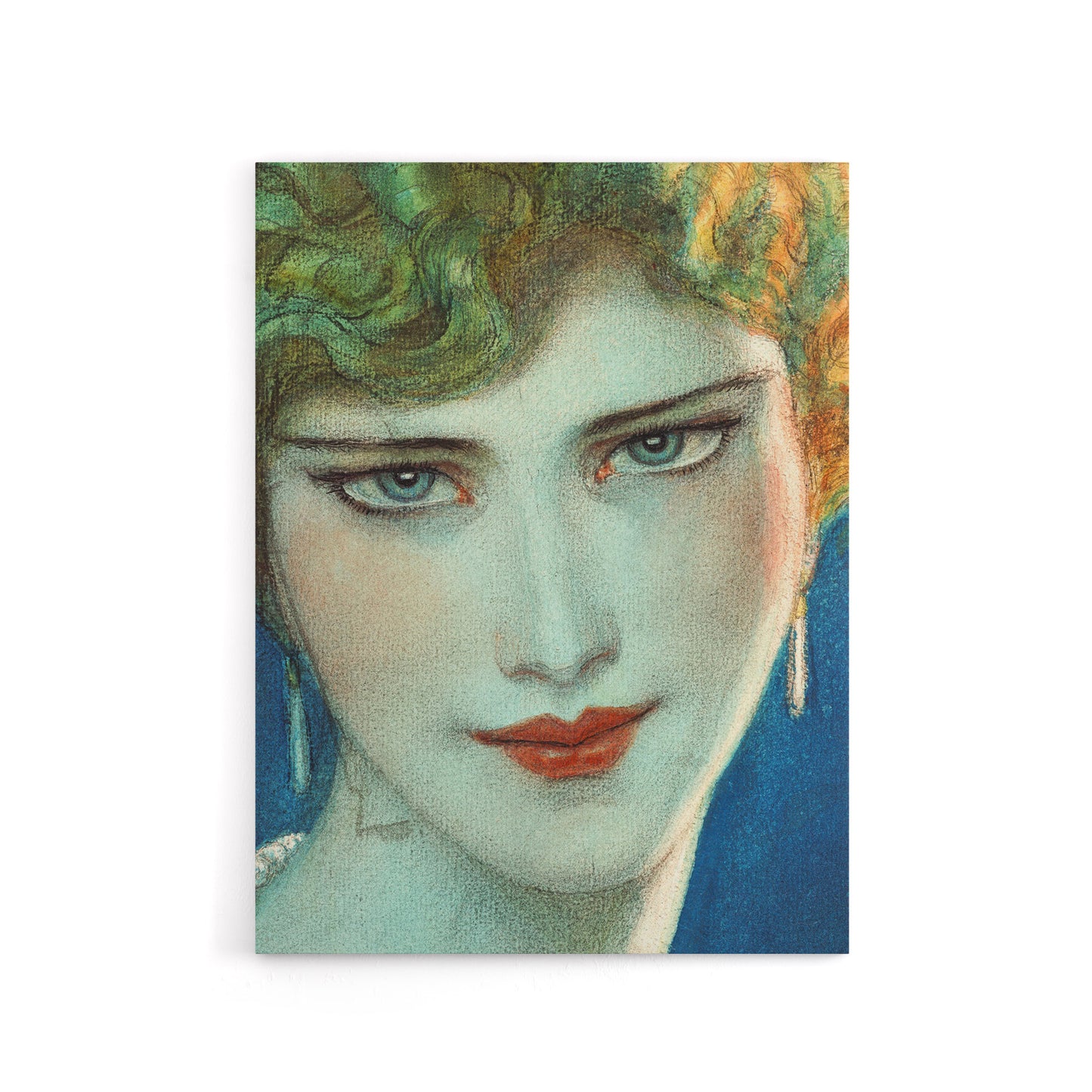 Face of Blonde Girl with Earrings W T Benda Canvas Wall Art Print