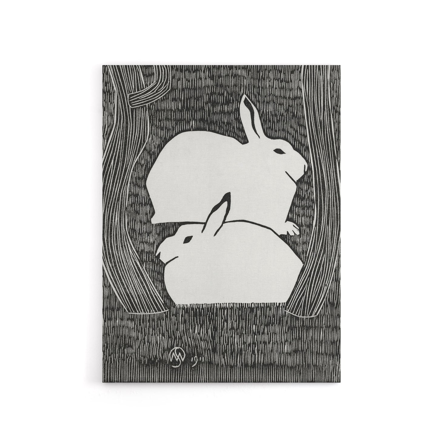 Two Stylised Snow Hares Samuel J De Mesquita Canvas Wall Art Print