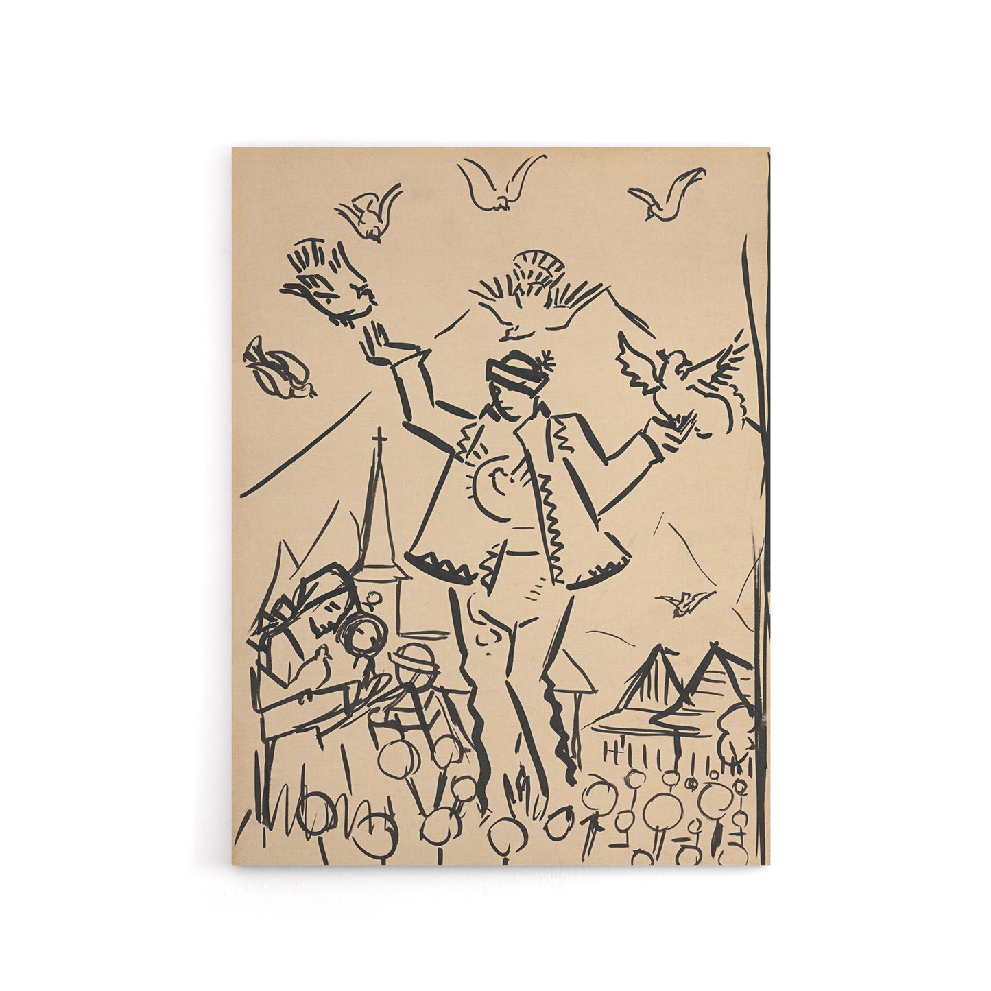 Study for Joy Family Ink Drawing Kubincan Canvas Wall Art