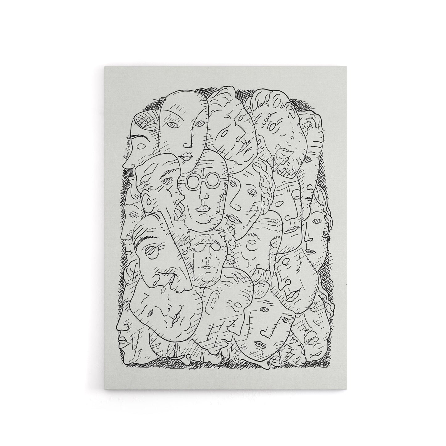 Maskers Masks Black And White Drawing Gestel Canvas Wall Art