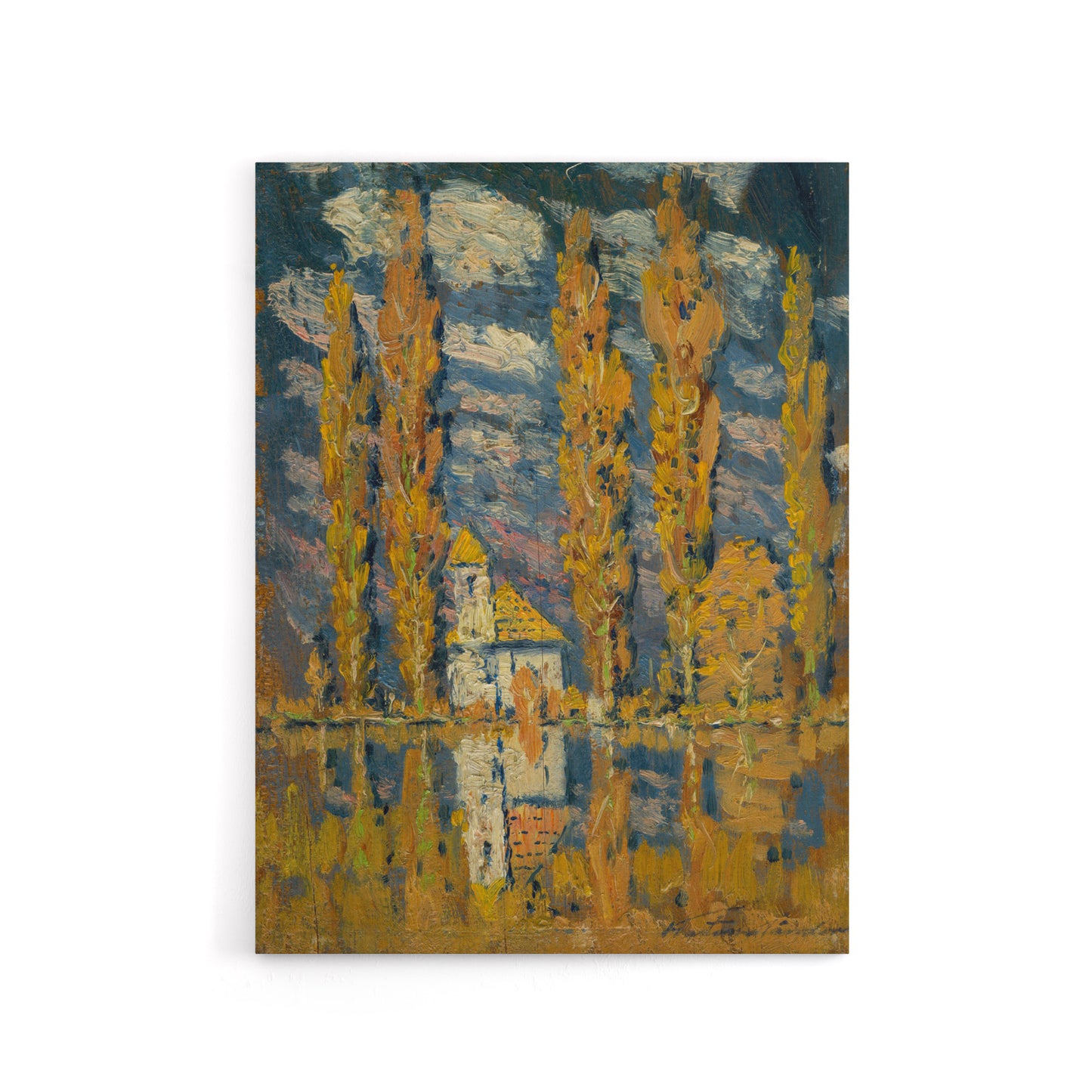 Nándor Katona Poplar Trees by the Water Canvas Wall Art Print