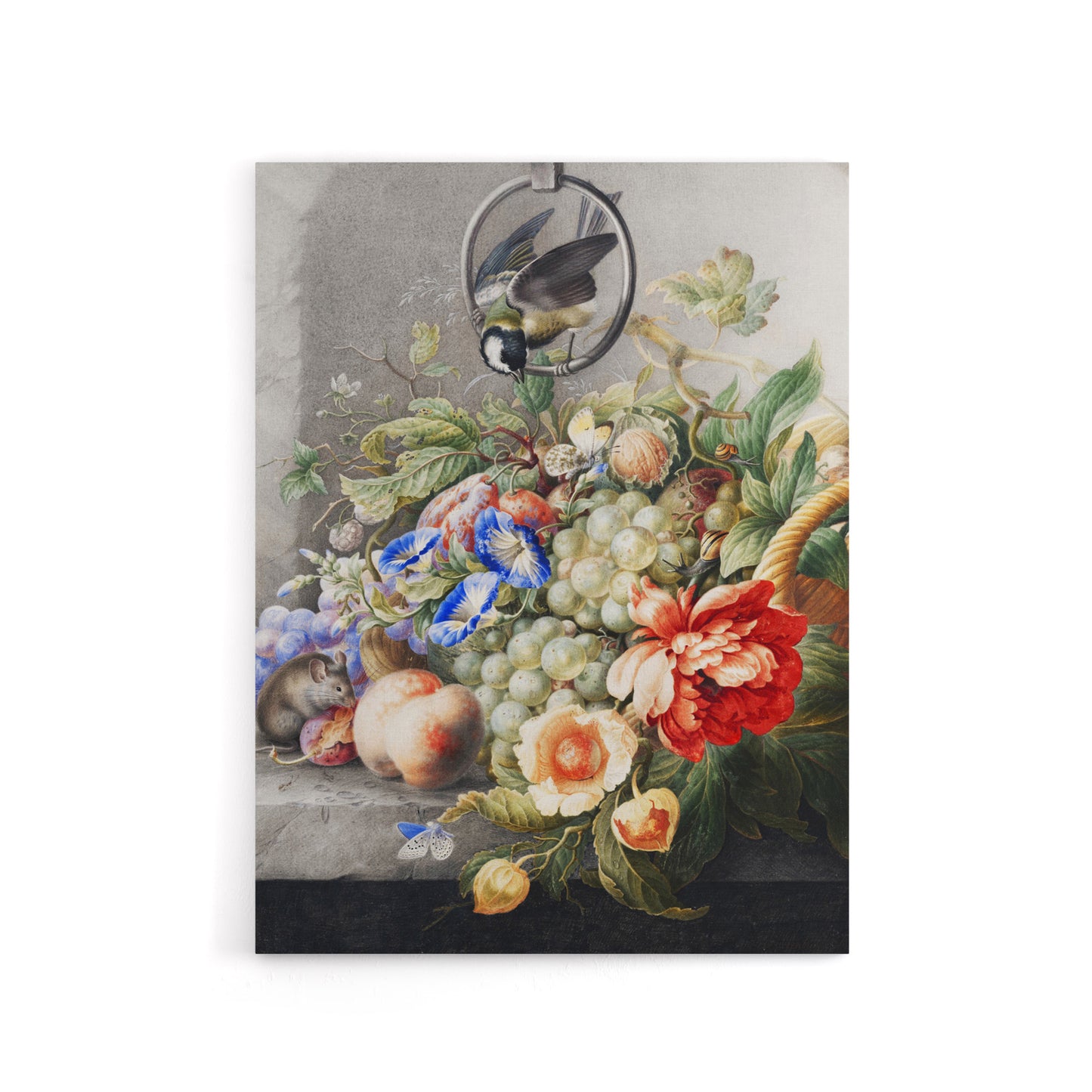 Henstenburgh Flowers Fruit Great Tit and a Mouse Canvas Wall Art Print