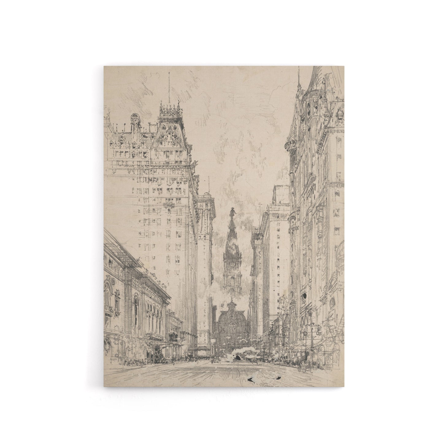 Joseph Pennell Broad Street View Pencil Cityscape Canvas Wall Art Print