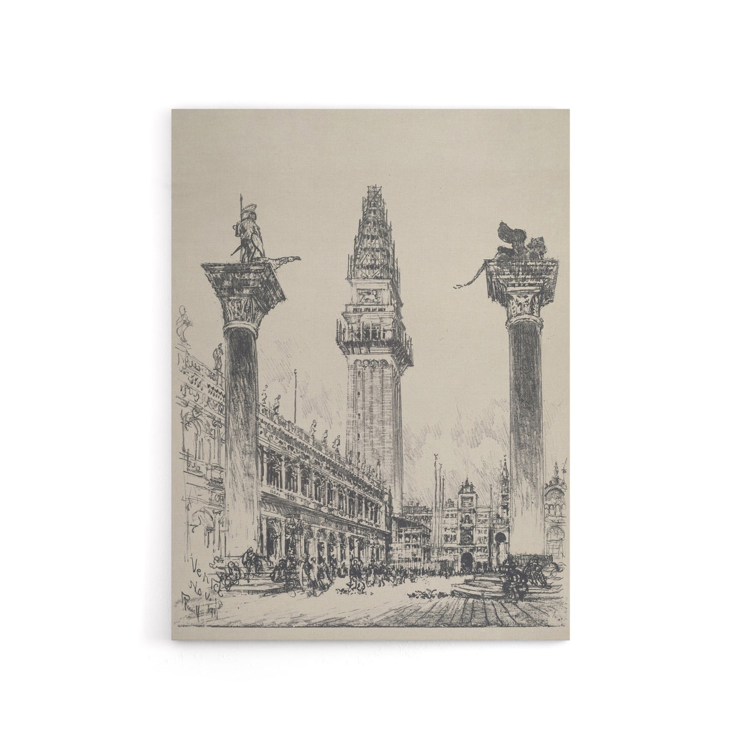 Joseph Pennell Venice Rebuilding the Campanile Canvas Wall Art Print