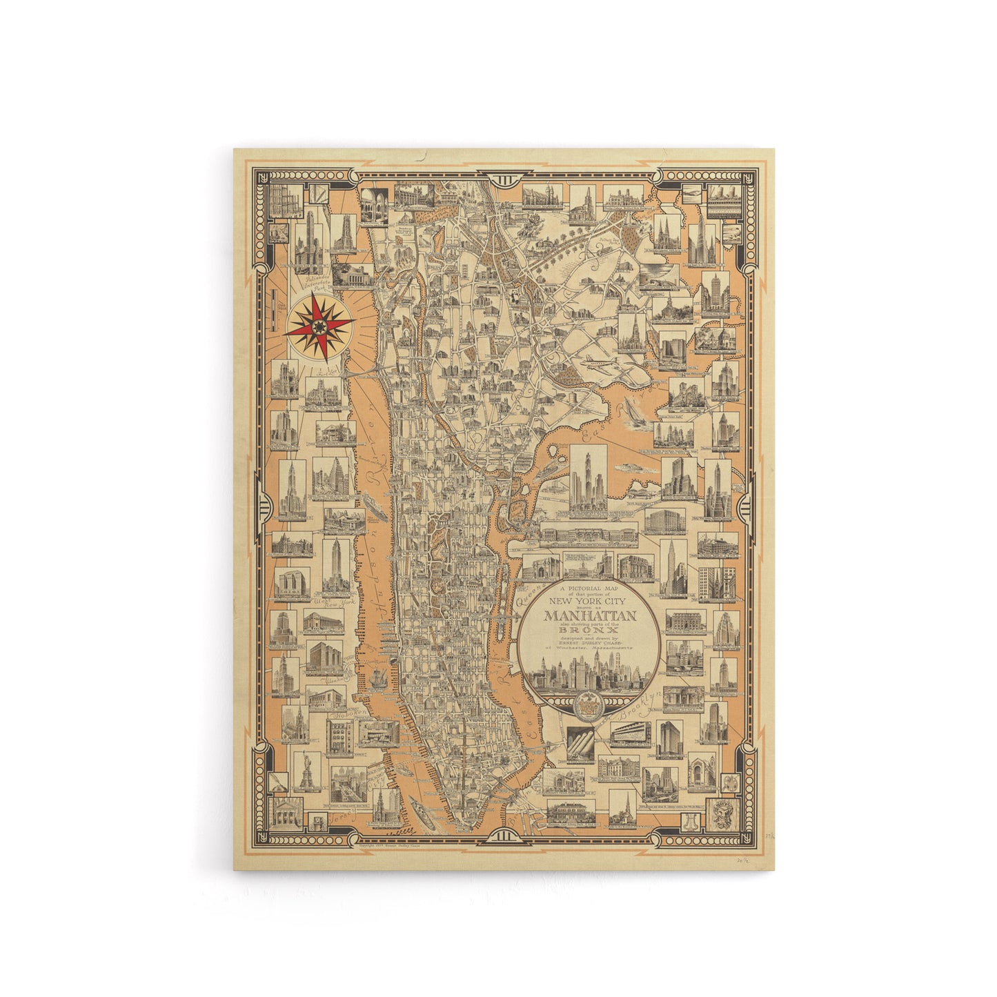 Chase 1939 Pictorial Map Manhattan And Bronx Canvas Wall Art Print