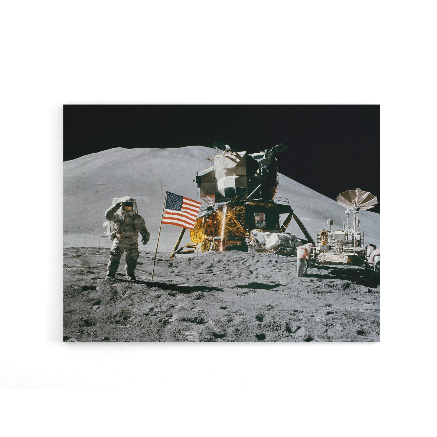 Nasa Space Apollo 15 Mission US Flag On Moon Canvas Wall Art Print