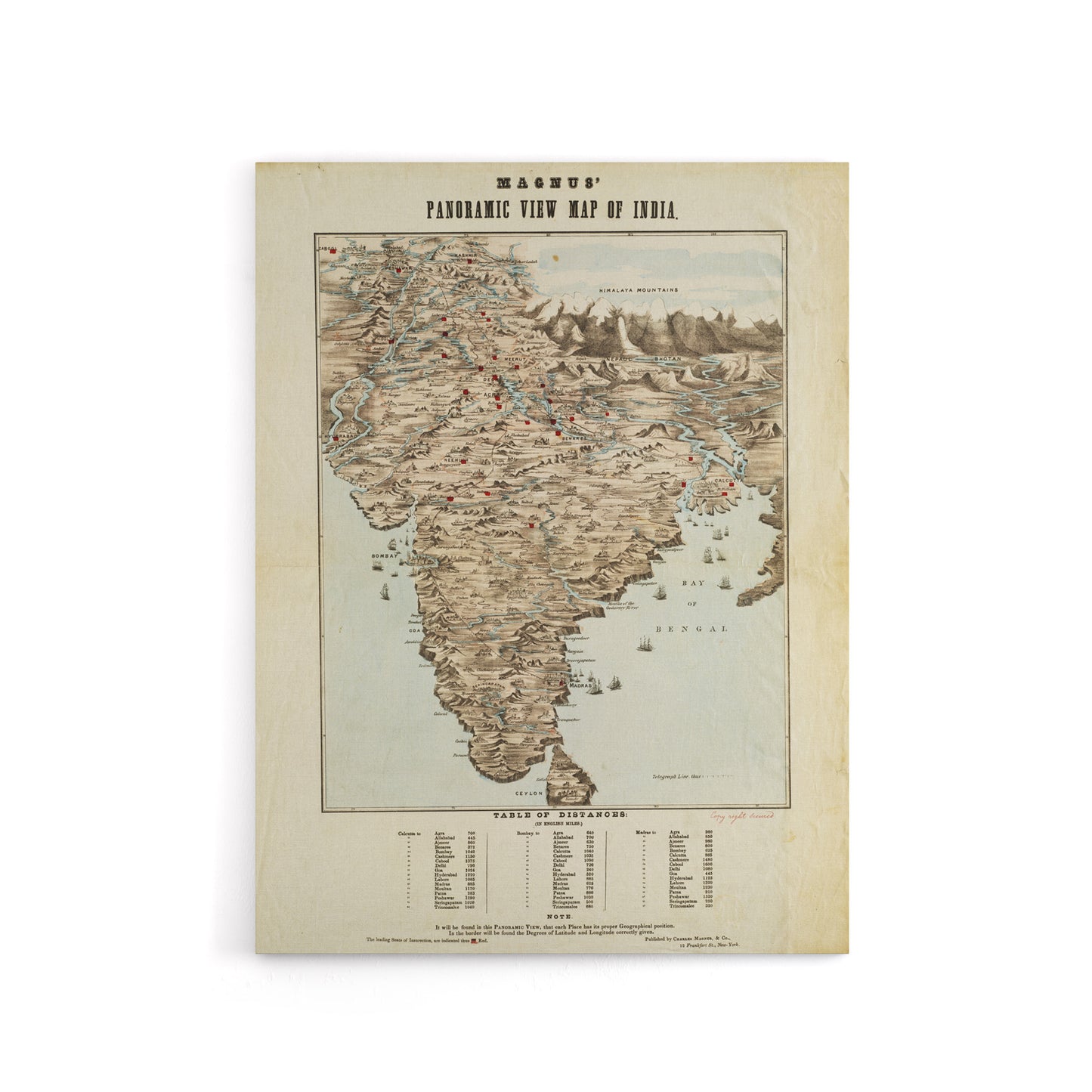 Magnus 1857 Vintage Panoramic Map Of India Canvas Wall Art Print