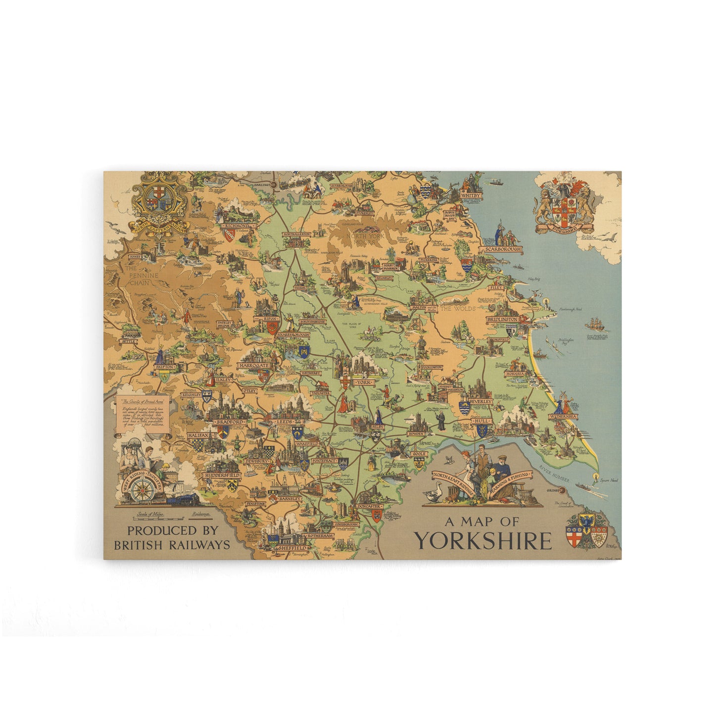 Map Clark 1949 Yorkshire Rail England Canvas Wall Art Print