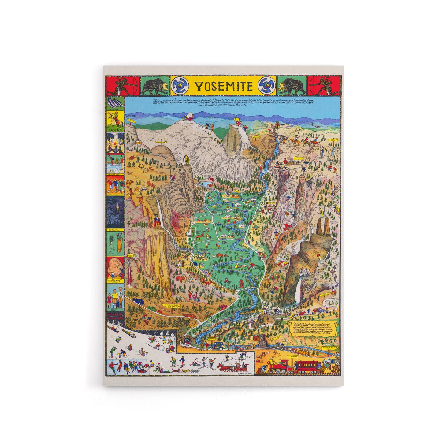 Map Mora 1931 Yosemite Valley Canvas Wall Art Print