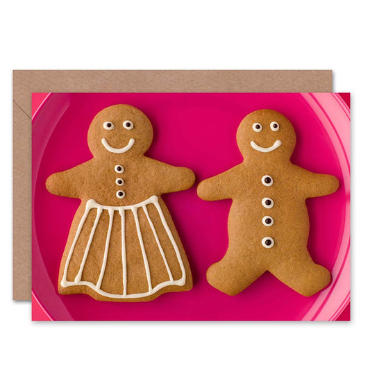 Gingerbread Man Woman Romance Love Pink Christmas Card