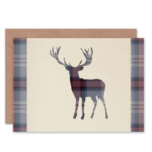 Scottish Highland Stag Deer Antlers Tartan Scotland Greeting Card