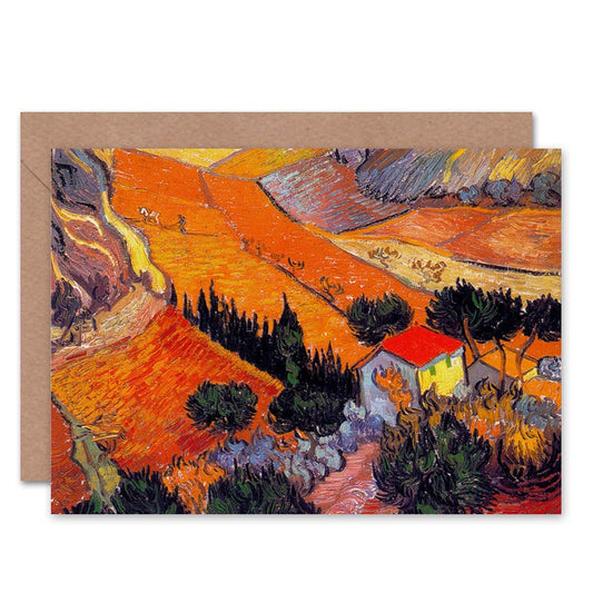 Vincent Van Gogh Landscape With House Ploughman 1889 Greeting Card