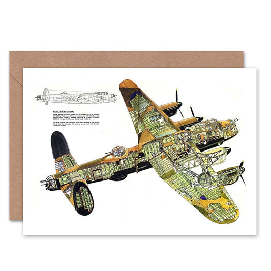 War Drawing Plane Bomber Avro Lancaster Cutaway WWII UK Greeting Card