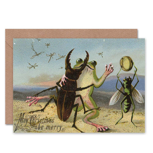 Dancing Beetle and Frog Merry Christmas Card