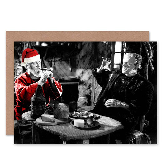 Xmas Karloff Frankenstein Monster with Santa Fun Christmas Card