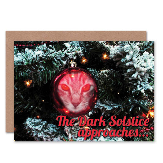 Xmas Dark Solstice Bauble Cat Funny Christmas Card