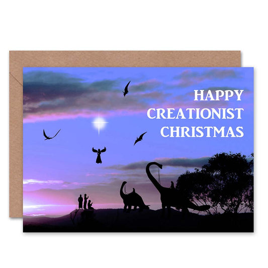 Dinosaurs Angels Happy Creationist Christmas Card