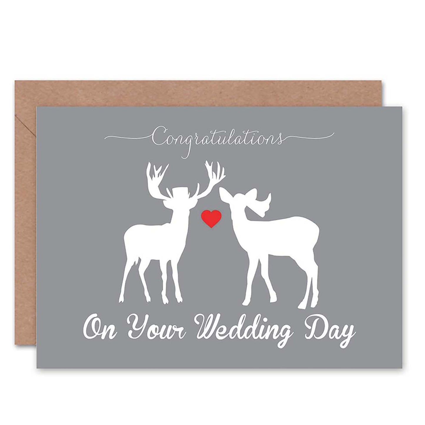 Wedding Card Congratulations Animal Silhouette Love Deer Stag Heart