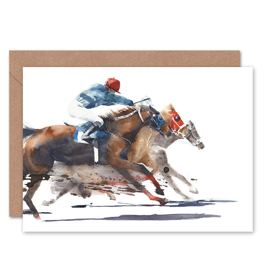Racing Horses With Jockey Greeting Card