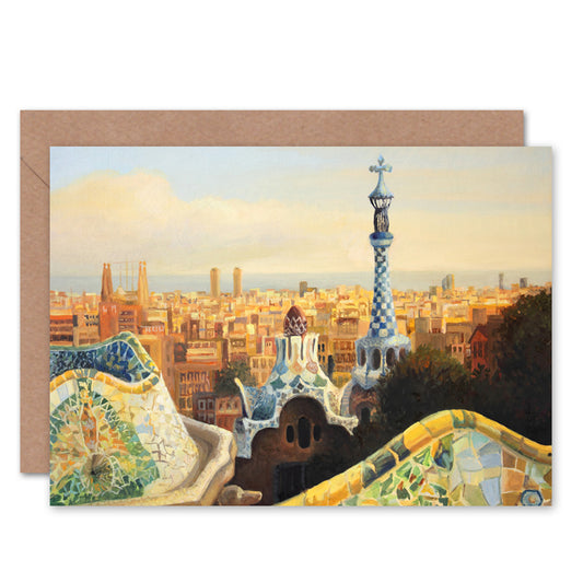 Park Guell Painting Barcelona Greeting Card