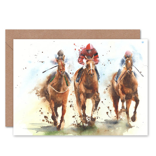 Racing Horses Watercolour Greeting Card