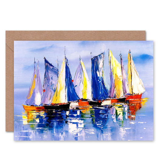 Boats Sailing At Sea Greeting Card