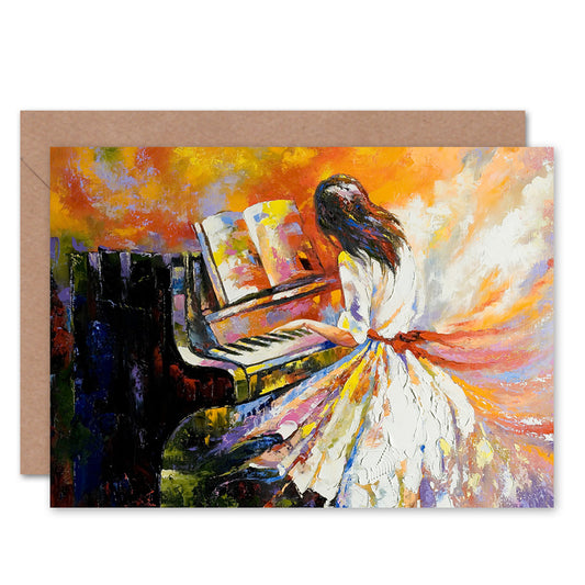 Music Piano Girl Impressionism Greeting Card