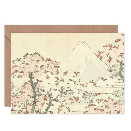 Hokusai Fuji And Cherry Blossom Japanese Painting Fine Art Greeting Card