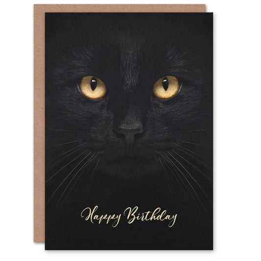 Happy Birthday Black Cat Face Close Up Photo Birthday Card