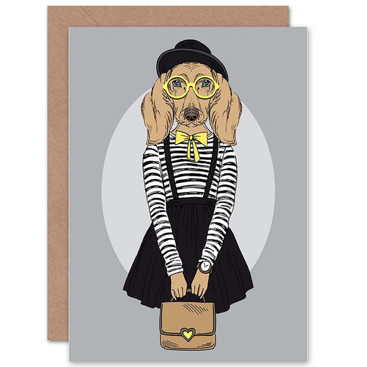 Fashion Dog Girl Hipster Yellow Birthday Card